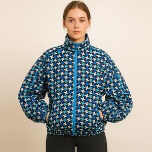 🔷 Aviat Sportif Vintage Houndstooth Windbreaker‎ – Retro Track Jacket (L)